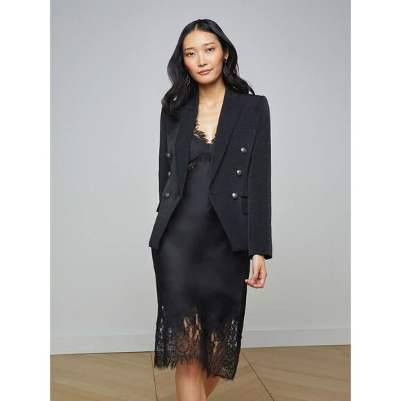 L'Agence Black Brush Ribbed Kenzie Double Breasted Blazer Career Work Jacket 8 - Picture 1 of 13